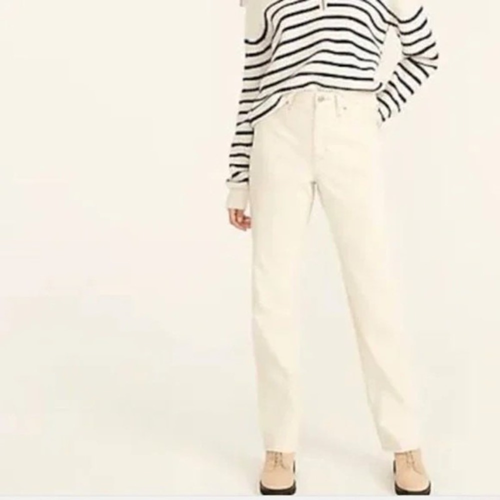 J. Crew Slouchy Boyfriend Jeans Cream Cotton High Rise‎ Straight Leg Size 25